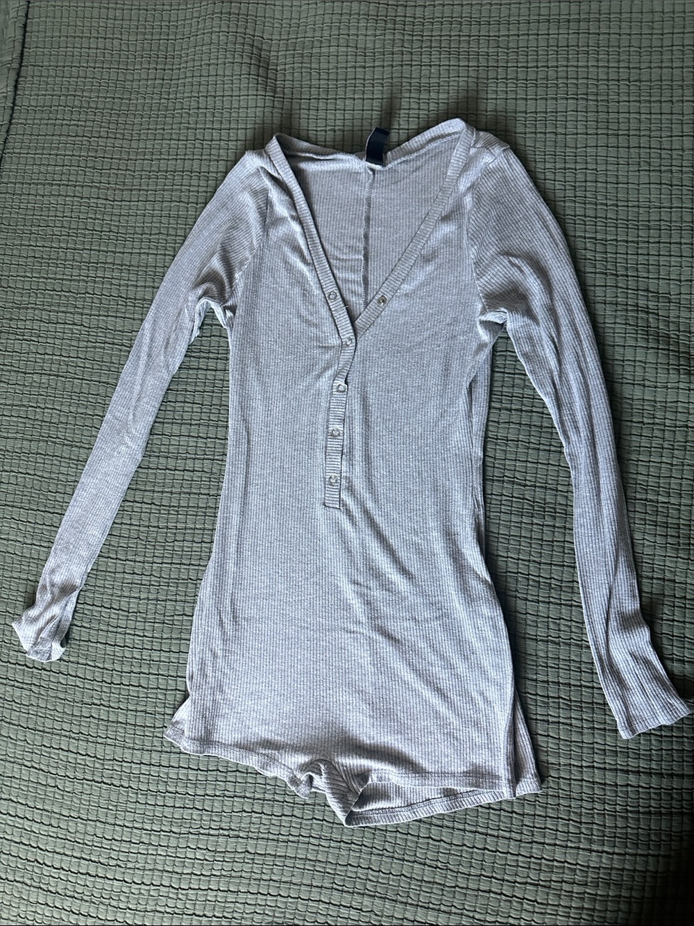 Windsor Light Gray Ribbed Long-Sleeve Henley Sleepwear Bodysuit